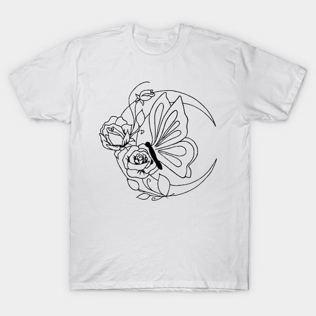 Moon & Flower Design T-Shirt by Daimon